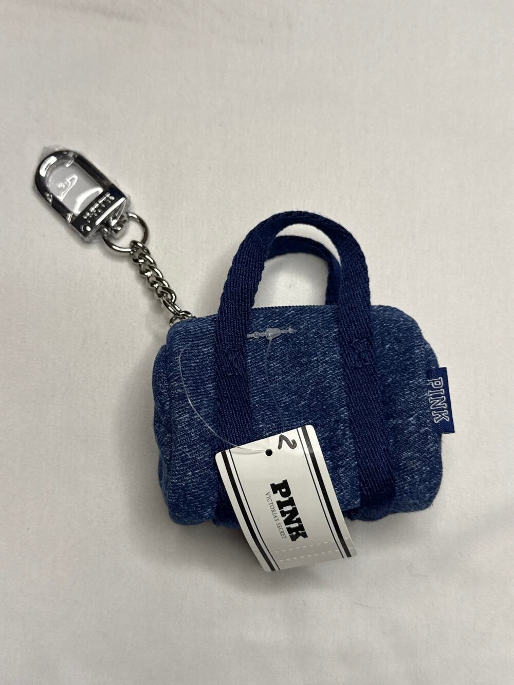 Victoria’s Secret PINK Mini Denim Duffle Bag Keychain Coin Purse NWT